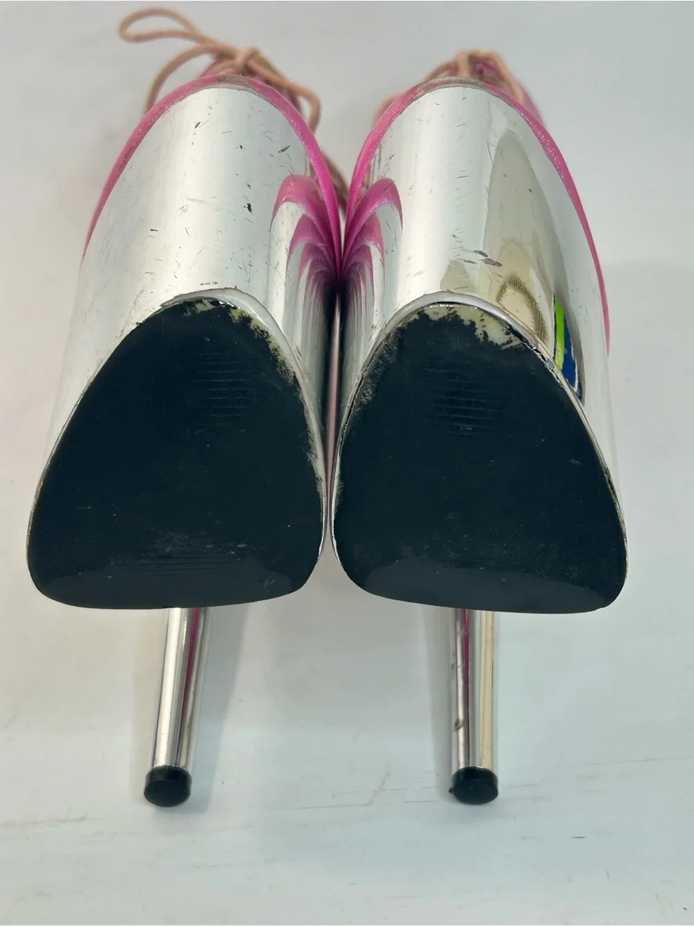 Golden Bulls Pink Glitter Patent Chrome Platform High Heel Ankle Boots size 7.5